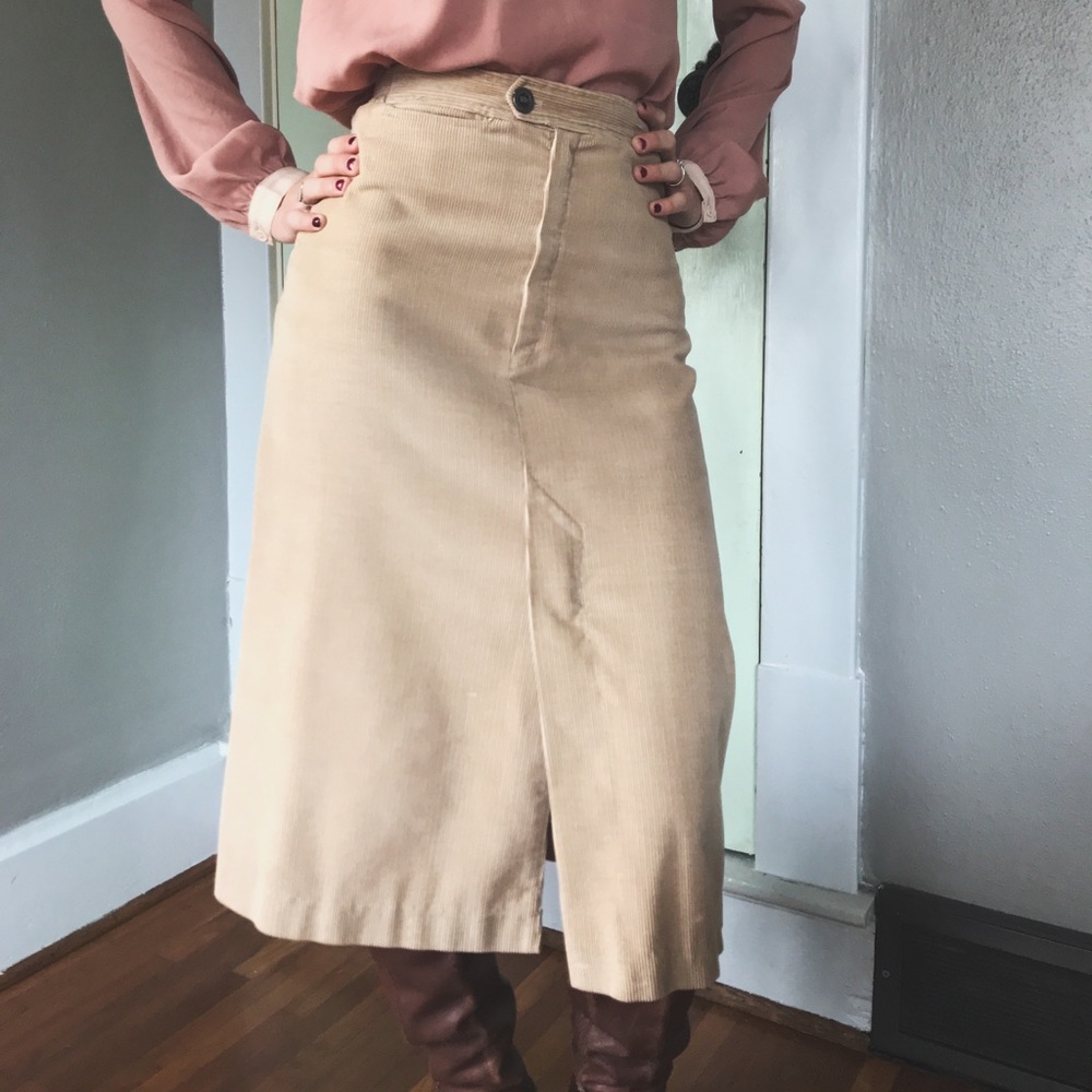 Vintage Tan Corduroy Pencil Skirt